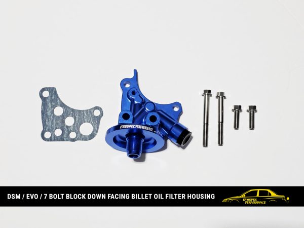 DSM / Evo / 7 bolt block down facing billet oil filter housing