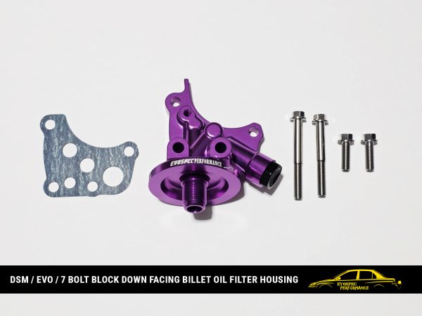 DSM / Evo / 7 bolt block down facing billet oil filter housing