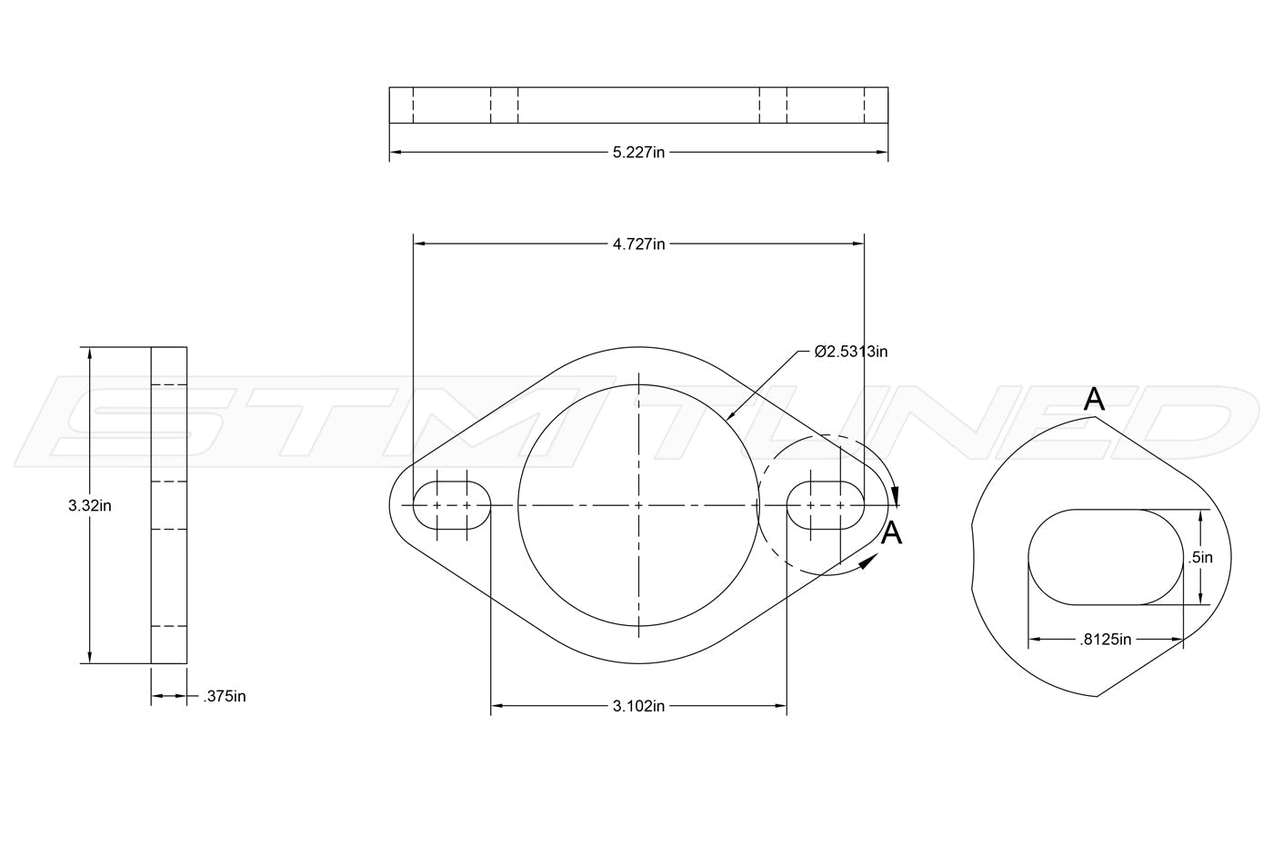 STM Stainless Steel Exhaust Flange 2-Bolt / 2.5-Inch Elongated (SEF25)