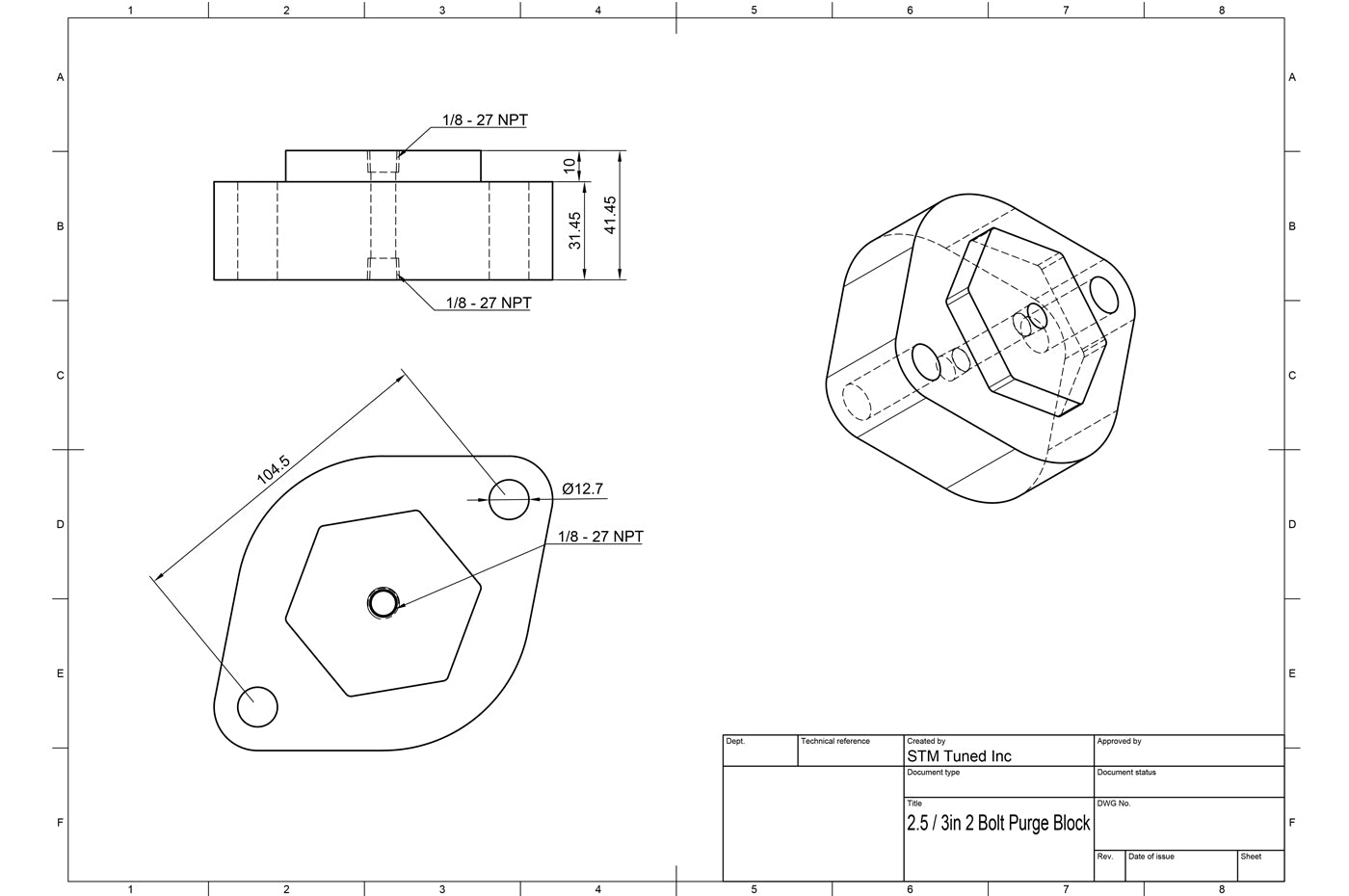 STM Billet Welding Purge Block for 2-Bolt Exhaust Flange